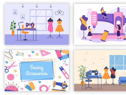 18 Tailor or Sewing Background Illustration