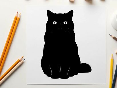Silhouette of a black cat sitting on a white background silhouette
