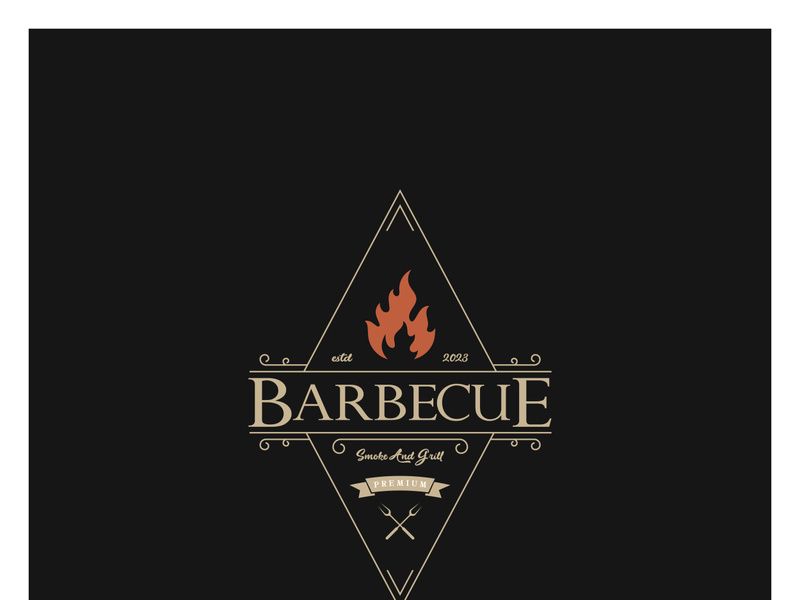 Simple Barbecue Vintage hot grill, with crossed flames and spatula. Logo for restaurant, badge, cafe and bar.vector