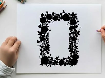 Silhouette floral border frame with roses and leaves