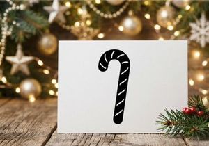 Black and white candy cane icon for Christmas holiday design and winter festive graphics.