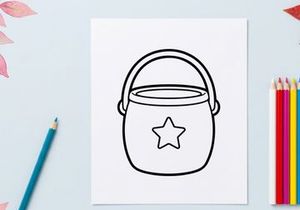 Halloween candy bucket line art. Trick or treat pail icon for holiday design projects.