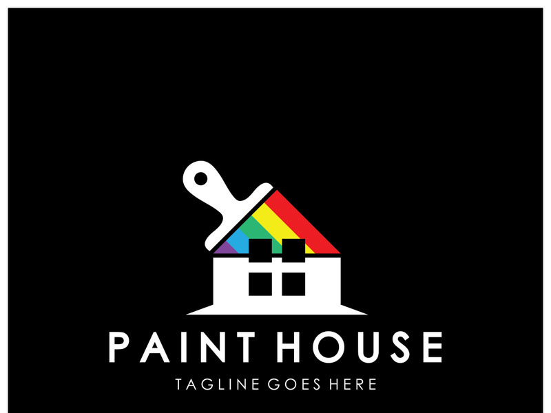 logo icon illustration house paint with a blend of brushes and rollers for house wall paint design, minimalist house, painting, interior, building, property business, wallpaper, vector concept