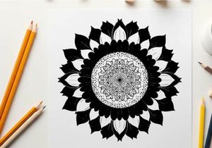 Intricate black and white silhouette mandala design art