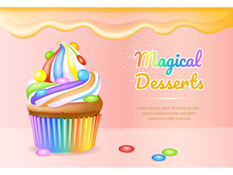 Magical desserts realistic vector product ads banner template