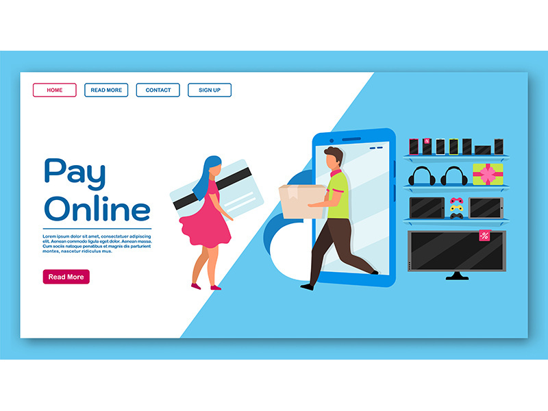 Pay online landing page vector template