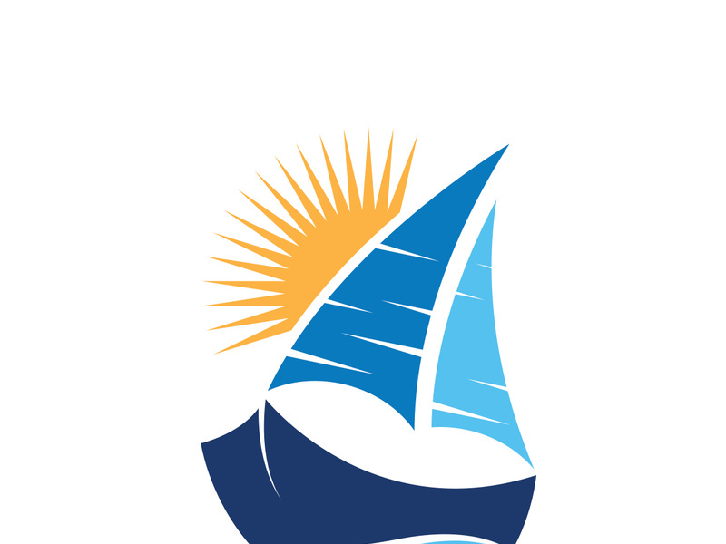 Sailboat boat on sea ocean wave with logo design simple ship
