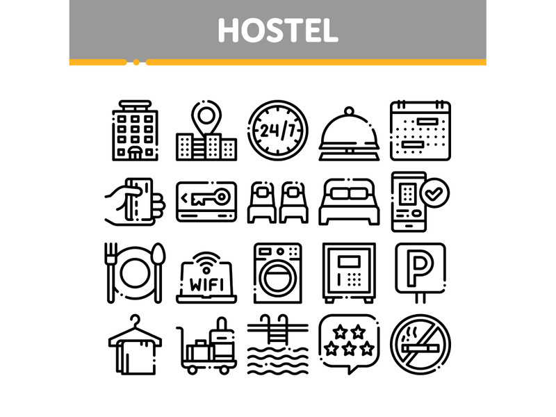 Hostel Elements Vector Sign Icons Set
