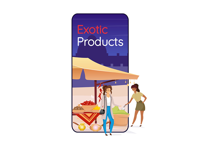 Exotic products cartoon smartphone vector app screen