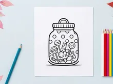 Halloween jar filled with spooky cartoon monsters. Cute doodle creatures in a glass container for festive decorations.