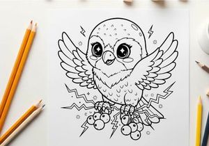 Cute owl with lightning bolts vector illustration flat design