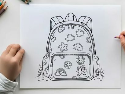 Cute school backpack with doodle icons vector illustration