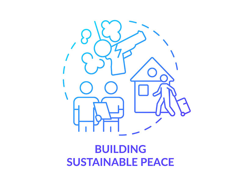 Building sustainable peace blue gradient concept icon