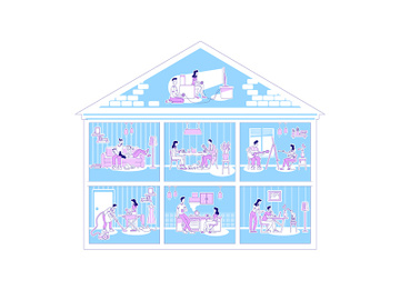Family activities in apartments flat silhouette vector illustration preview picture