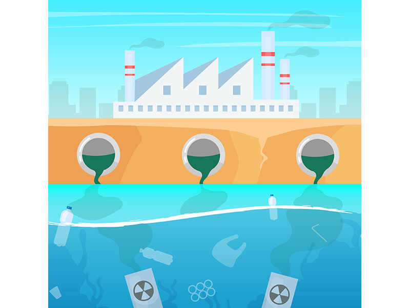 Water and air pollution flat vector illustration