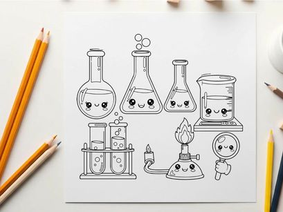 Cute lab equipment characters vector illustration flat design