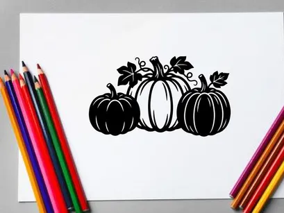 Silhouette Buah Labu dan Daun Gugur untuk Dekorasi Panen Musim Gugur
