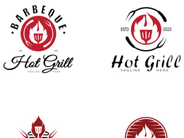 Simple Barbecue Vintage hot grill, with crossed flames and spatula. Logo for restaurant, badge, cafe and bar.vector preview picture