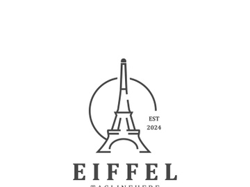 Tower Paris france Black Silhouette logo design template Illustration preview picture