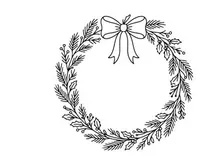 Hand-drawn Christmas wreath with pine branches and white bow for festive holiday decor