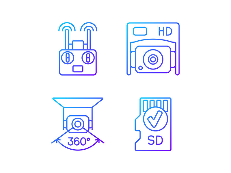 Effective drone use gradient linear vector manual label icons set