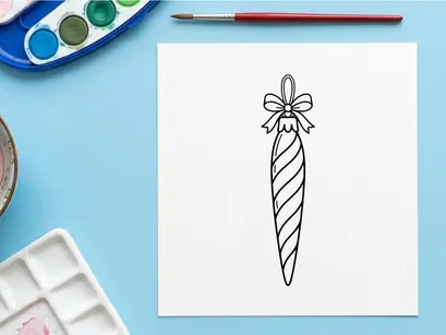 Ilustración vectorial decorativa navideña de bastón de caramelo dibujado a mano con bayas de acebo y hoja festiva