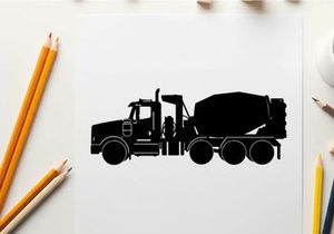 Silhouette of a large industrial cement mixer truck vehicle