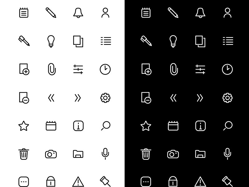 Notes linear icons set for dark and light mode