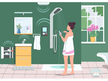 Smart bathroom appliances flat color vector illustration preview picture