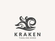 Kraken Octopus logo vintage ocean animal illustration template