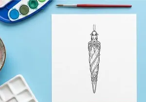 Christmas tree icicle ornament line art illustration for holiday festive season decor