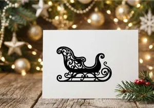 Silueta negra de un trineo decorativo navideño aislado sobre fondo blanco