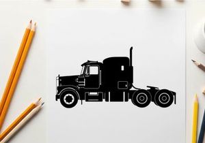 Silhouette of a semi truck with a large cab and trailer