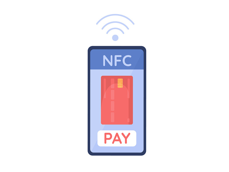 NFC signal on cellphone semi flat color vector object