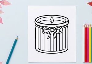 Scented candle icon. Minimalist line art illustration of a decorative wax candle.