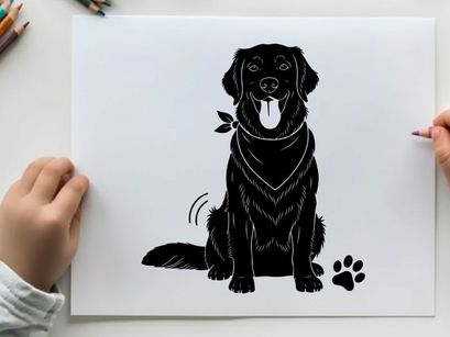 Black dog silhouette with bandana and happy expression