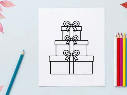 Stacked Christmas gift boxes icon with ribbons and bows for holiday design projects.