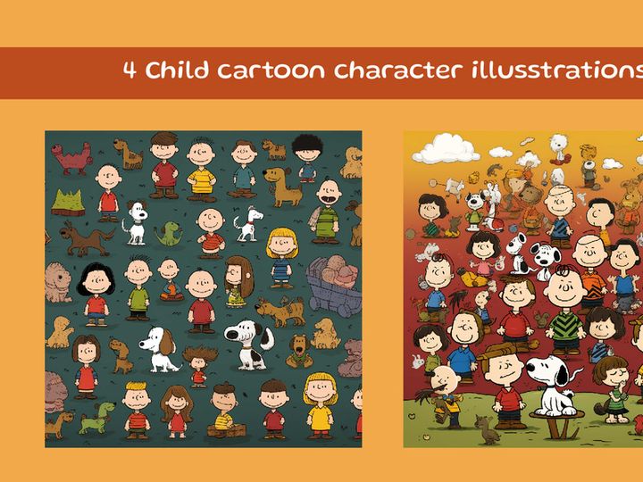 Child and animals cartoon character illustration