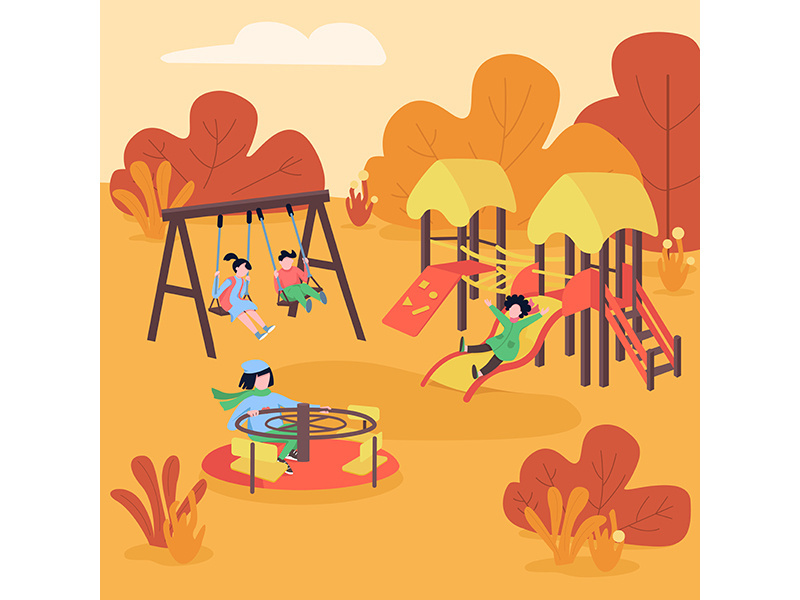 Autumn playground flat color vector illustration