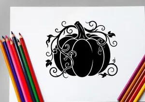Elegant Halloween Pumpkin with Swirling Vines and Dark Silhouette