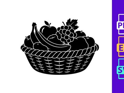 Fresh fruit basket with bananas apples grapes and flowers in woven design