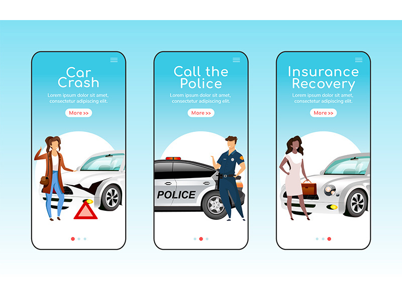Auto emergencies onboarding mobile app screen flat vector template