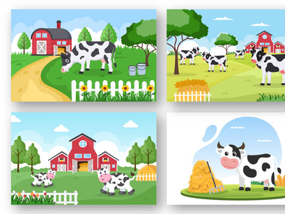15 Dairy Cow at the Farmer Flat Illustration