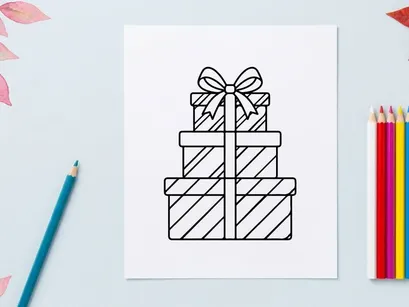 Hand-drawn Christmas gift boxes with ribbon and bow for festive holiday celebrations and decor