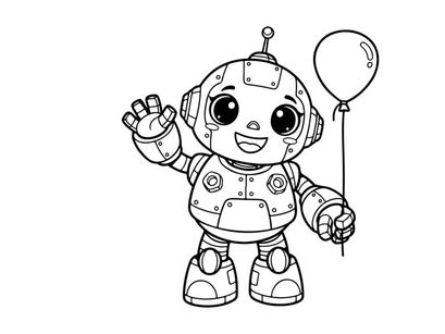 Cute robot holding balloon vector illustration flat design