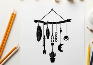 Silhouette dreamcatcher with turquoise beads and cactus silhouette