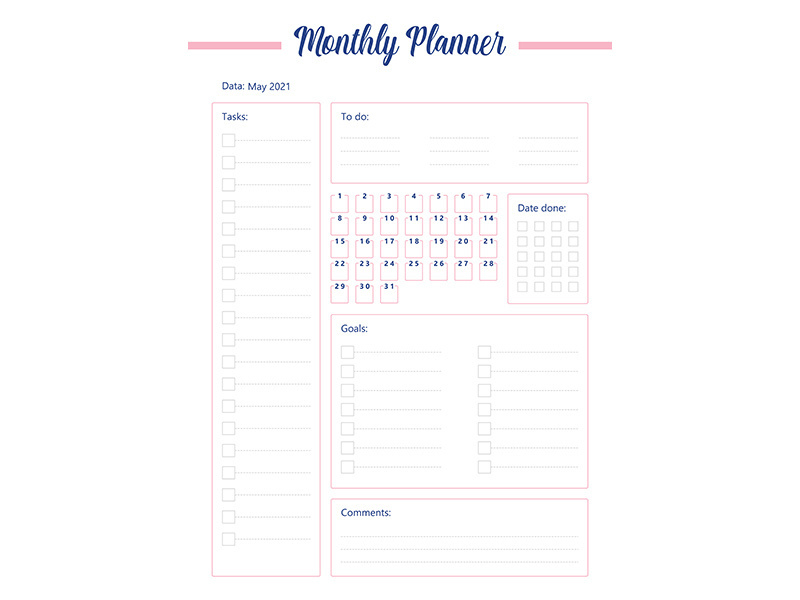 Monthly planner creative planner page design