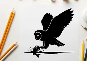Silhouette of an owl swooping down to catch prey in mid air