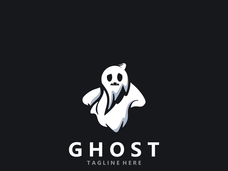 Ghost Logo, Simple Halloween Devil Design Illustration Template Black Background