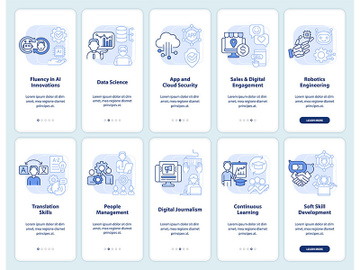 Tech skills and courses light blue onboarding mobile app screen set preview picture